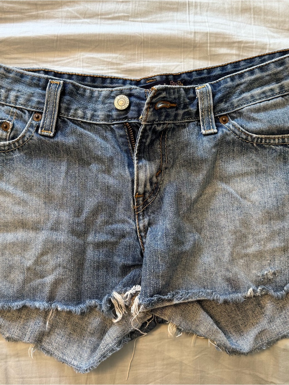 Levi's Blue Denim Shorts with Frayed Hem